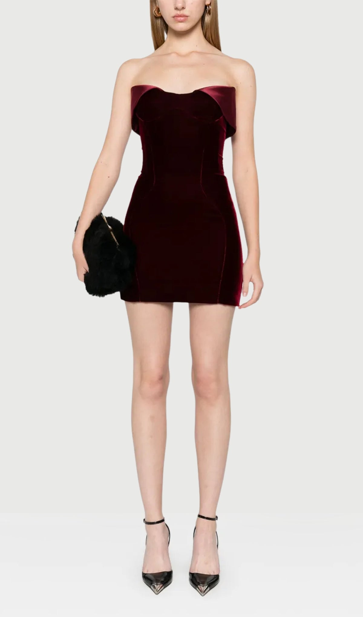 Strapless Velvet & Satin Mini Dress
