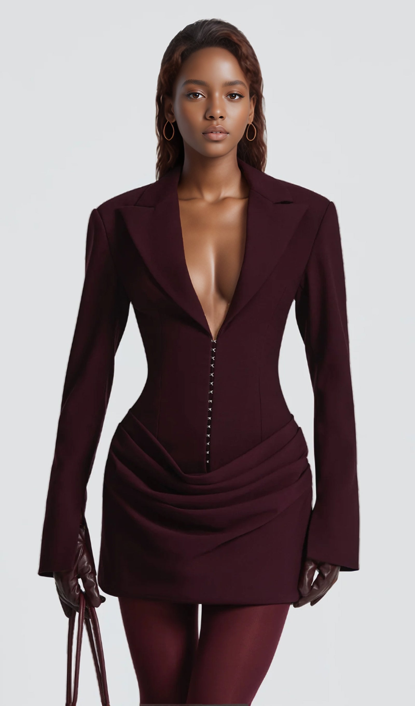 Suiting Pleated Mini Dress In Claret