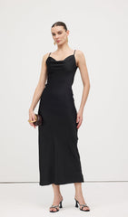 Swing Neck Satin Slip Midi Dress