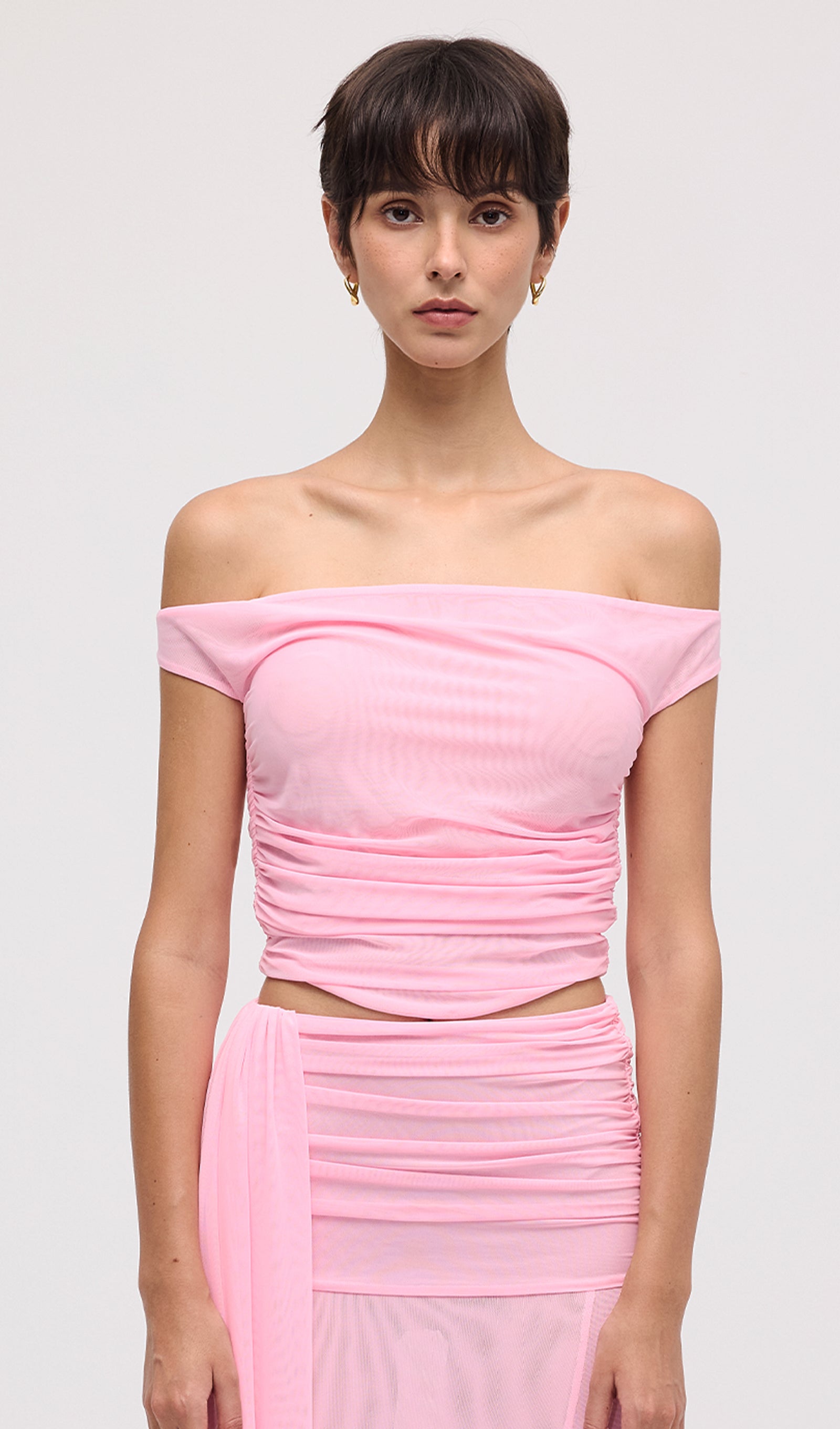 Mesh Top & Maxi Skirt In Pink