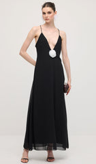 V Neck Halter Maxi Dress In Black