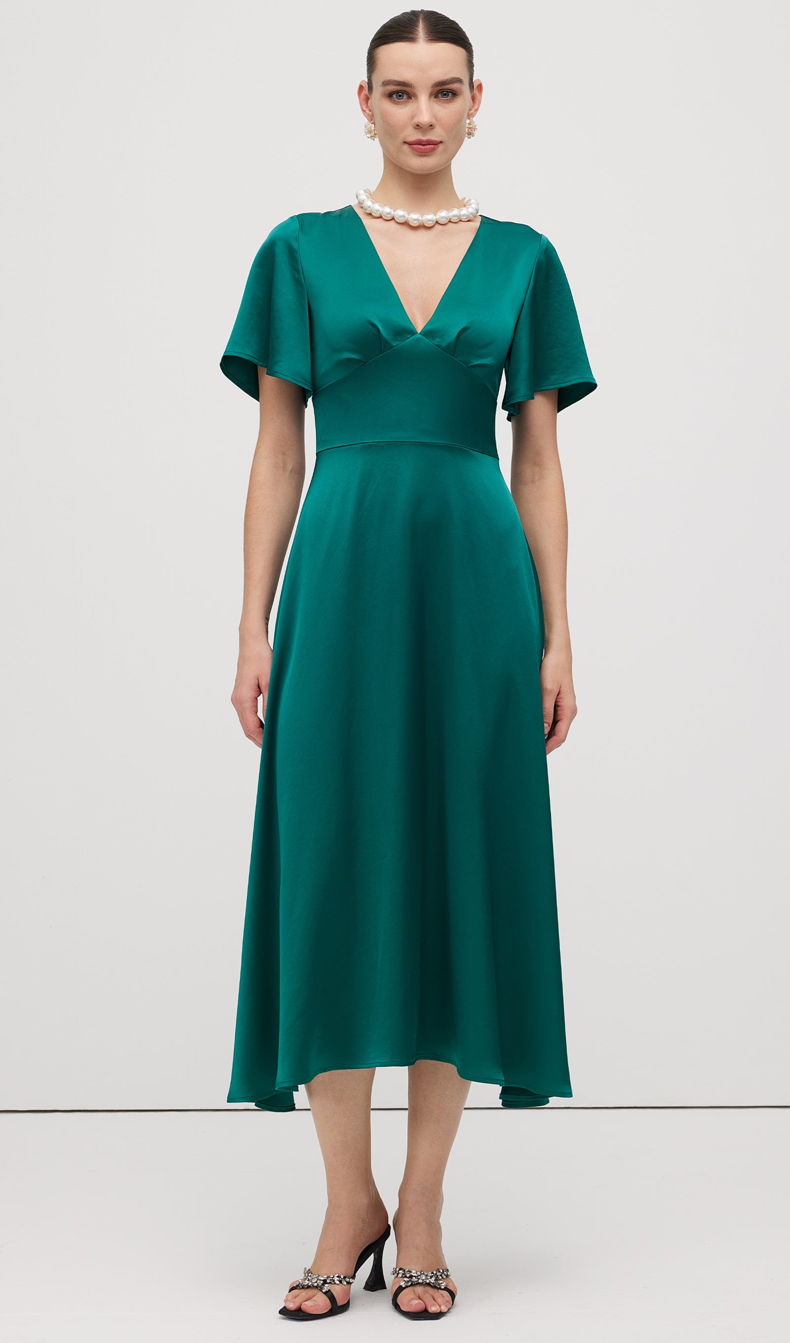 V Neck Evening Midi Dress