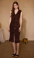 V Neck Sequin Embellished Midi Dress
