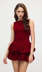 Velvet Tiered Mini Dress In Red