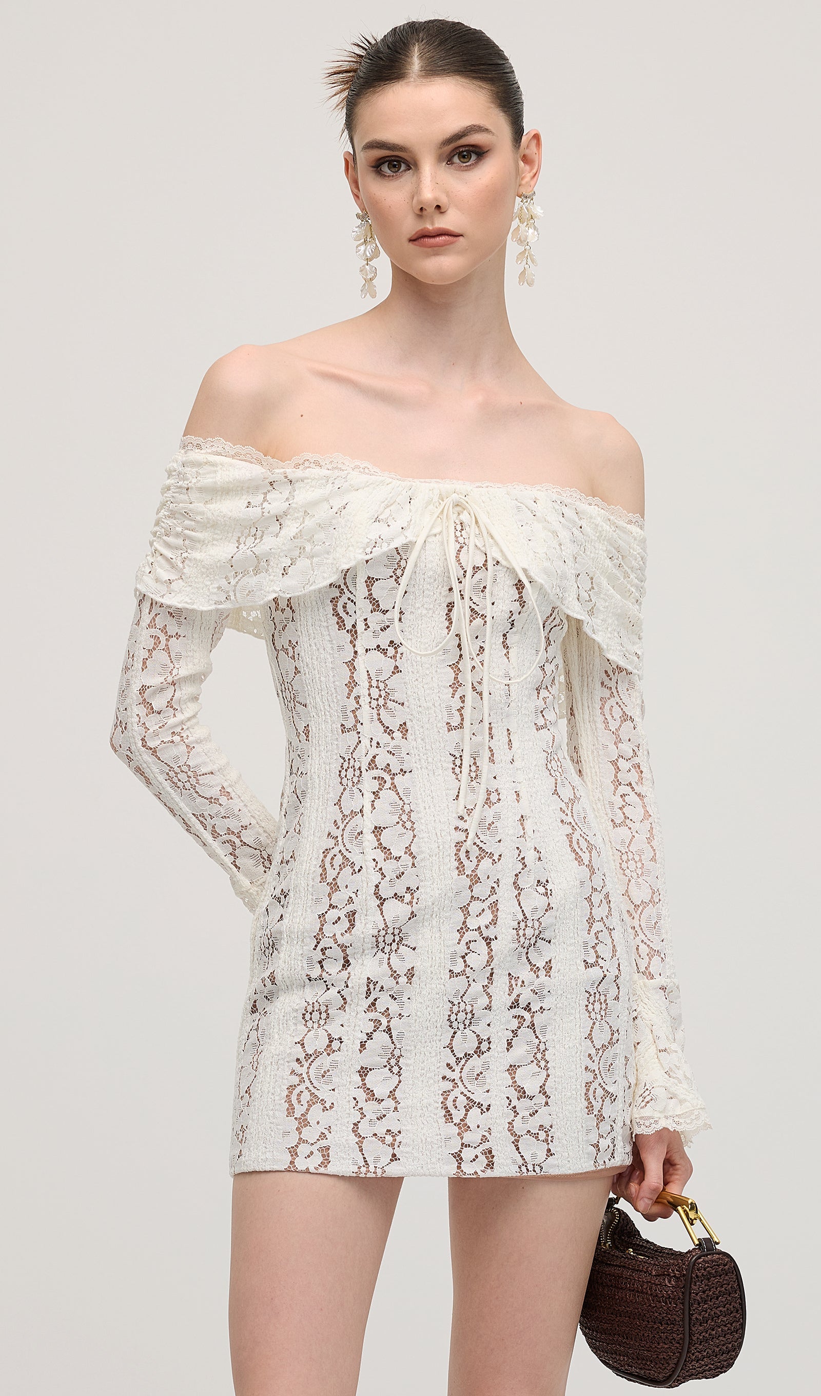 Vintage Floral Lace Off Shoulder Mini Dress