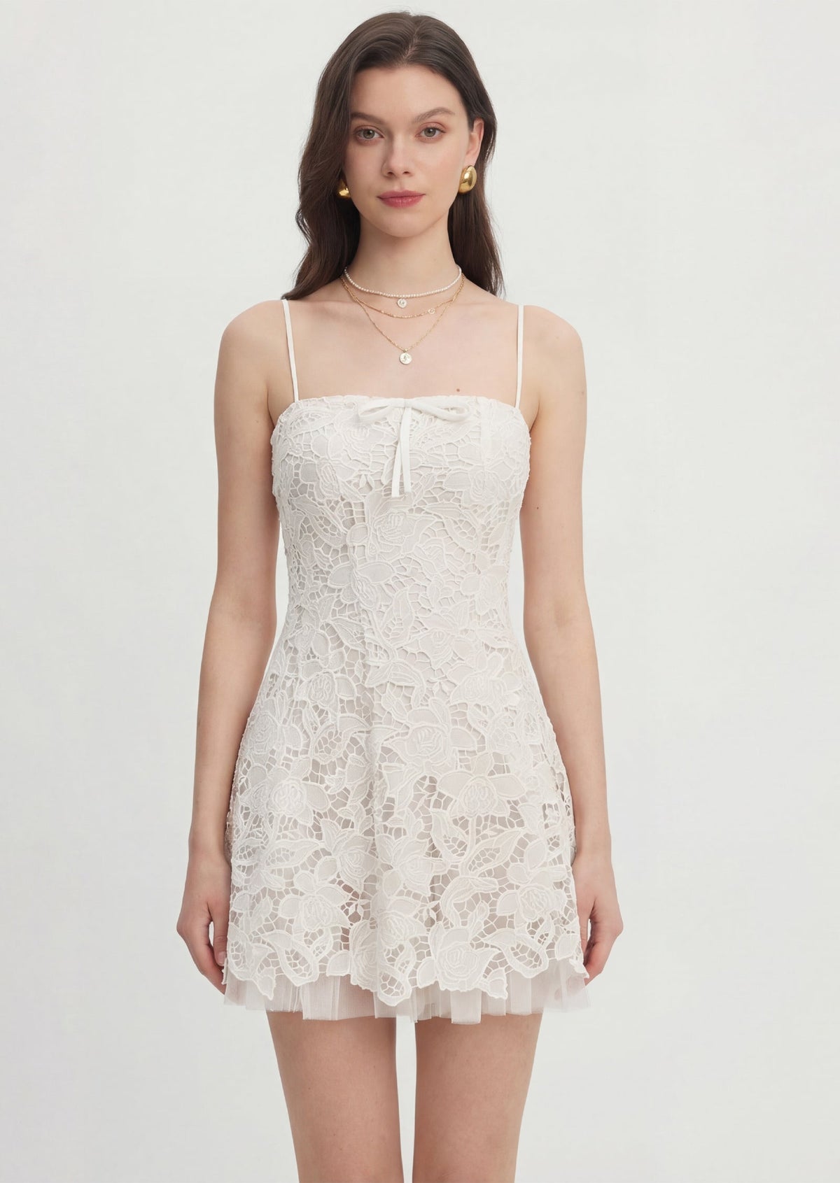 Sleeveless Lace Mini Dress In White