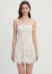 Sleeveless Lace Mini Dress In White