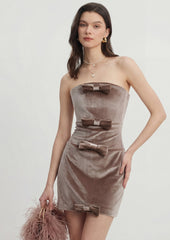Strapless Velvet Mini Dress With Bow